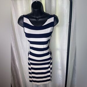 Theory True Navy and White Striped Lasina Sleeveless Knit Midi Dress 
Brand New